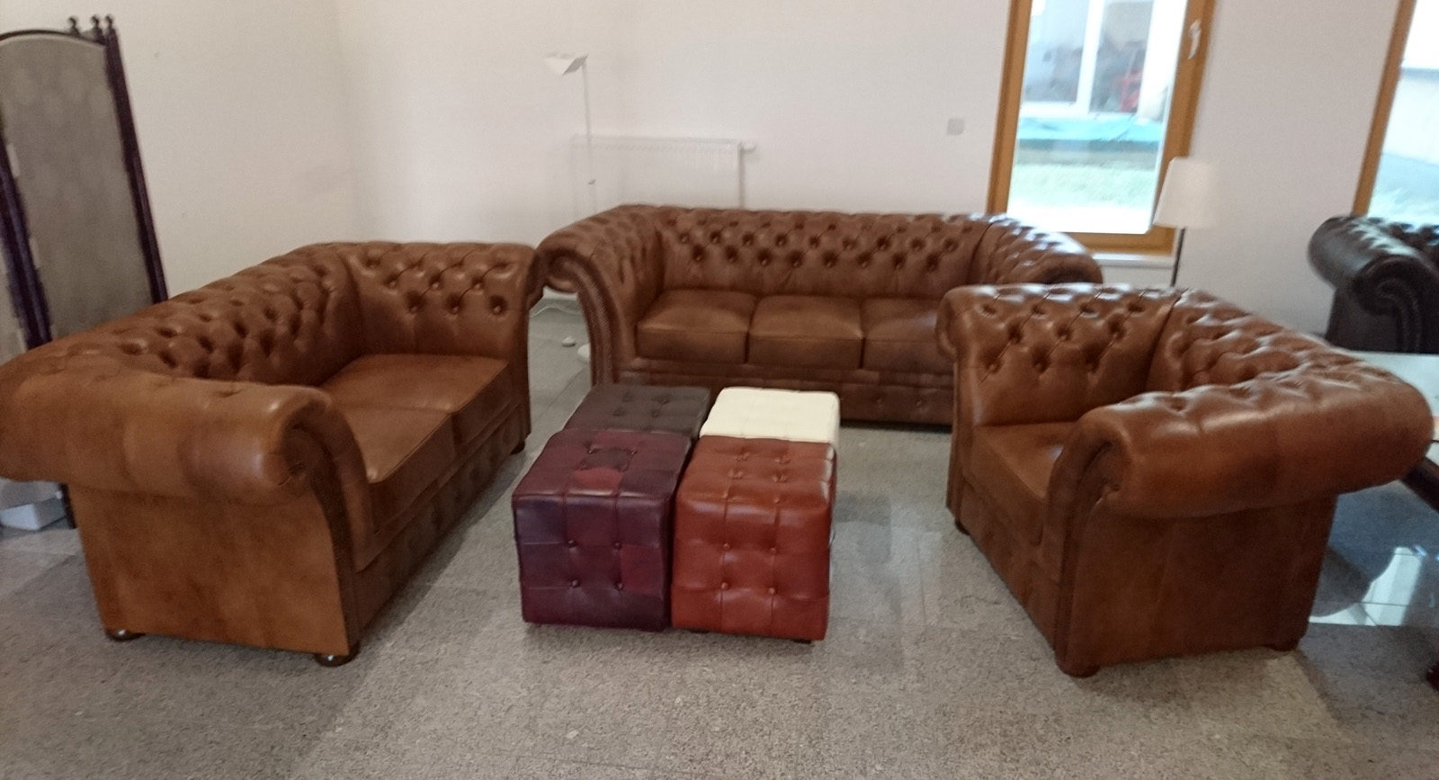 Chesterfield Windchester Sofagarnitur 321 Volleder Antikgold